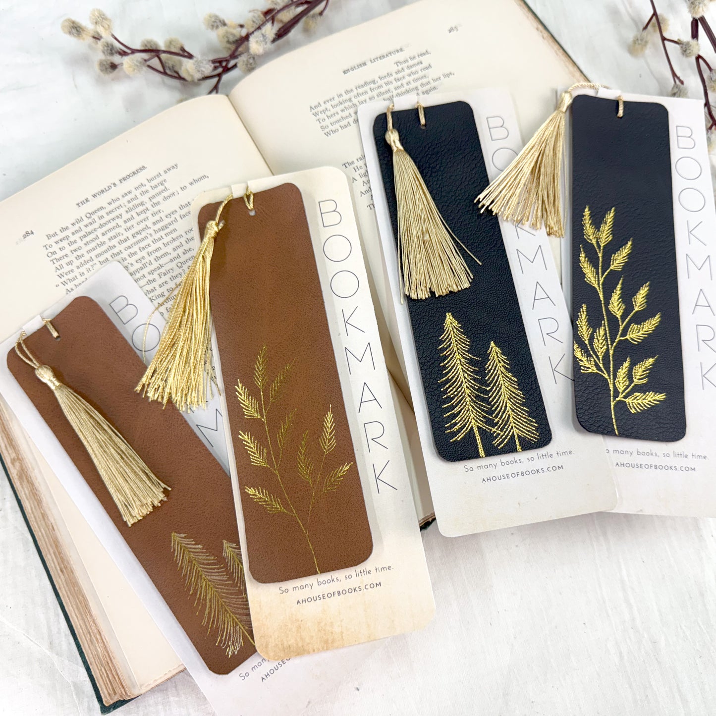 Leather Tassel Bookmarks- Trees