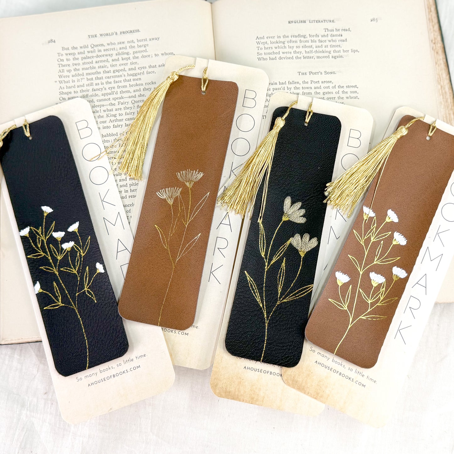 Leather Tassel Bookmarks-Floral