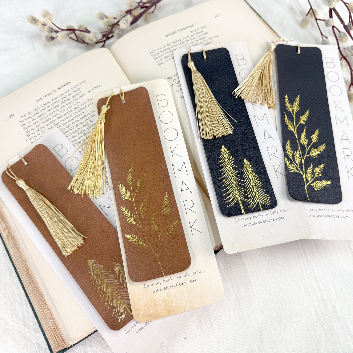 Leather Tassel Bookmarks- Trees