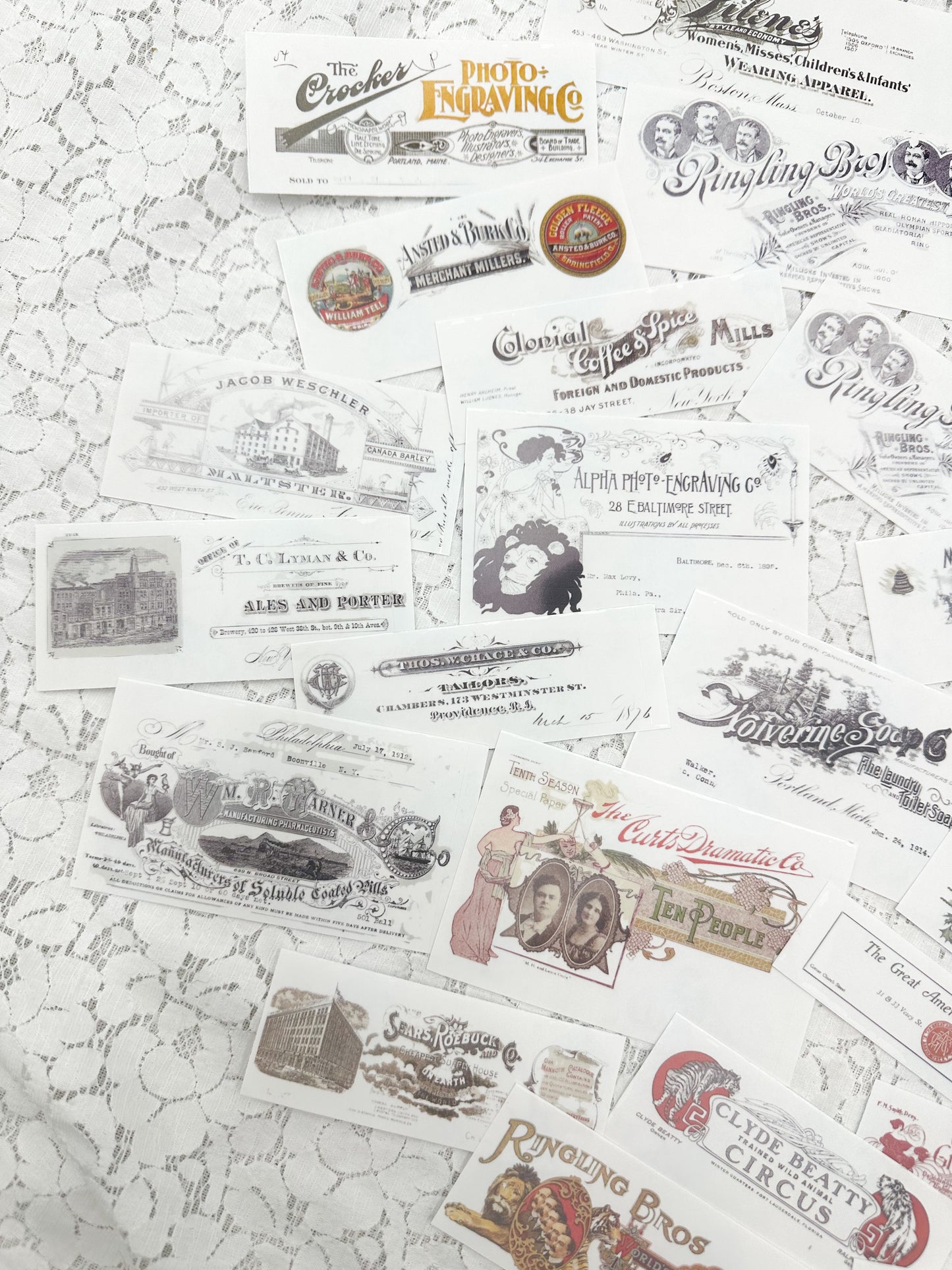 Clear Matte Stickers of Vintage Letterheads