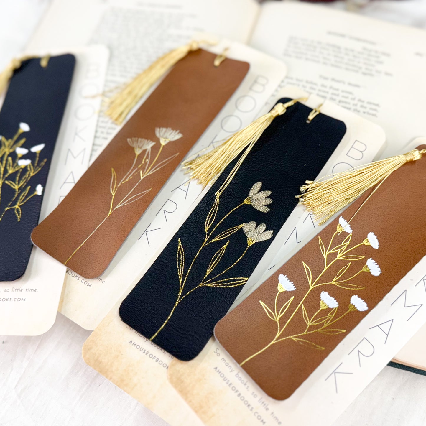 Leather Tassel Bookmarks-Floral