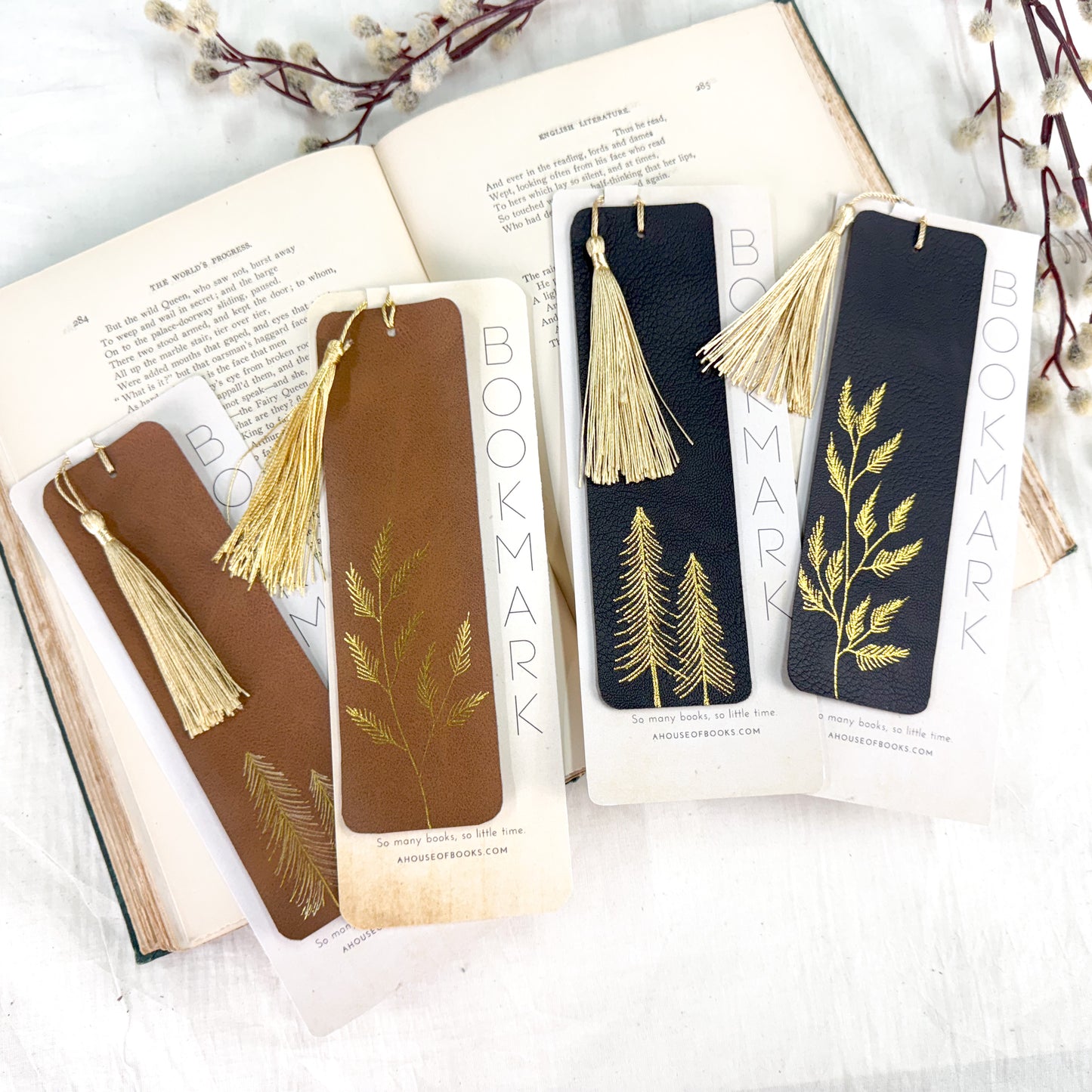 Leather Tassel Bookmarks- Trees