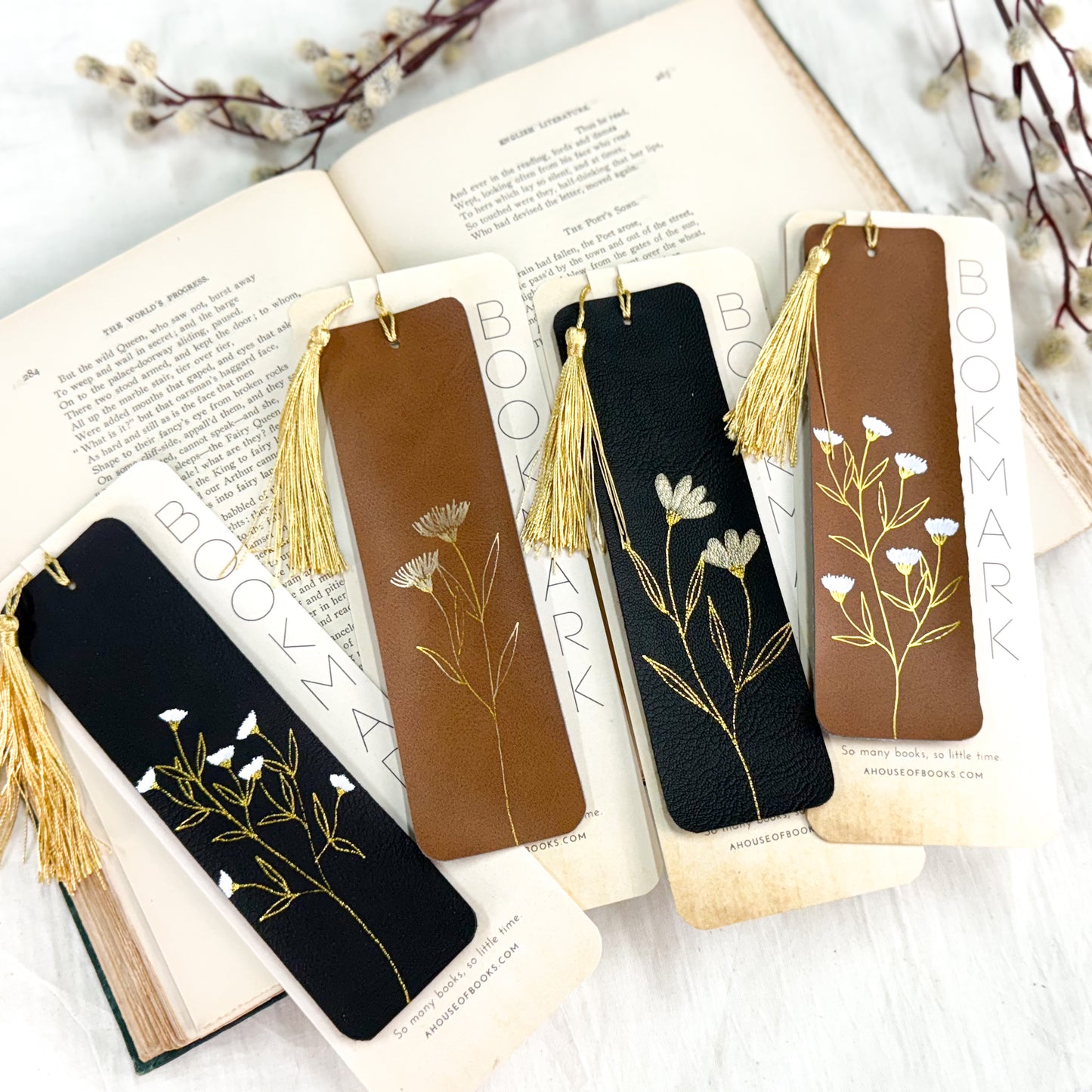 Leather Tassel Bookmarks-Floral