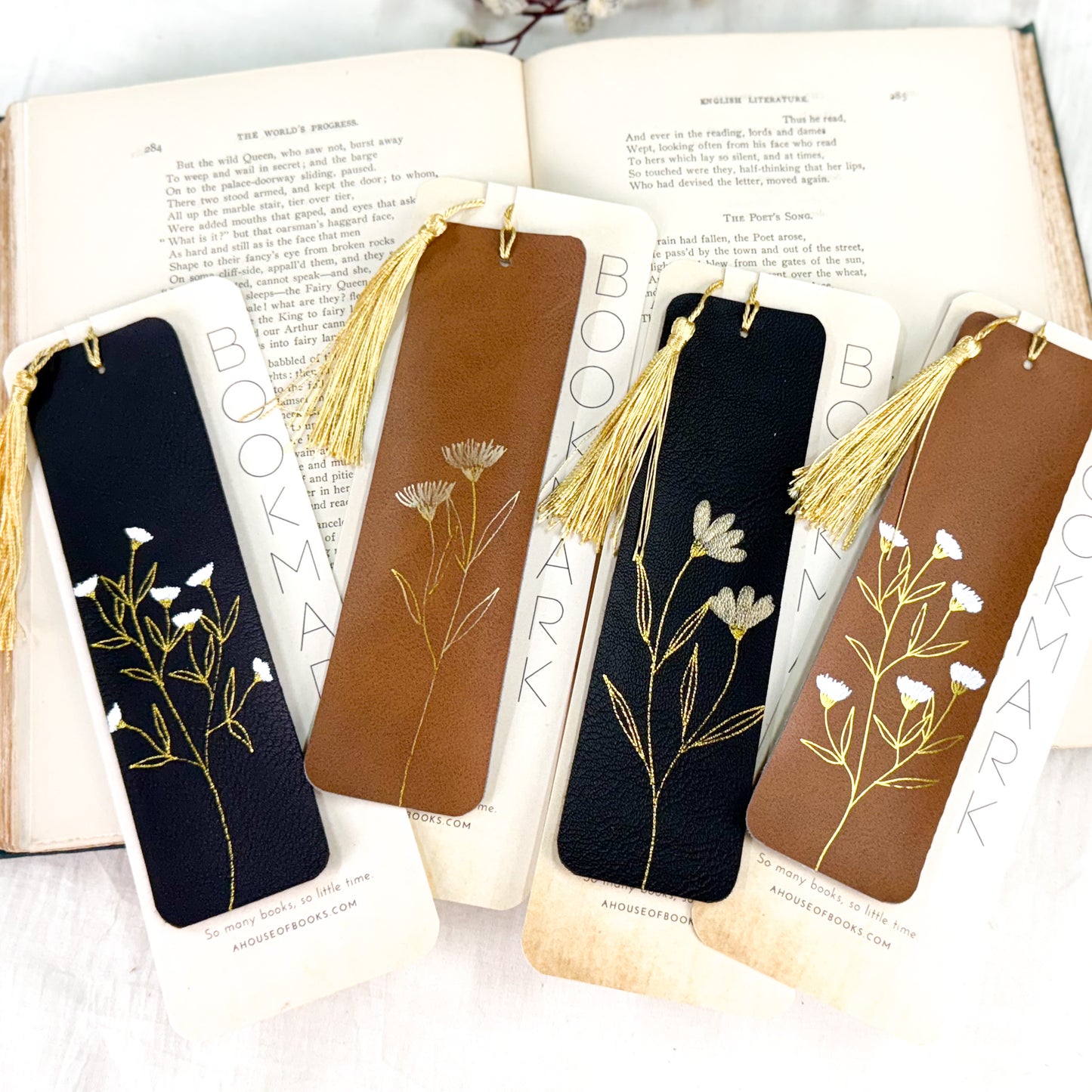 Leather Tassel Bookmarks-Floral