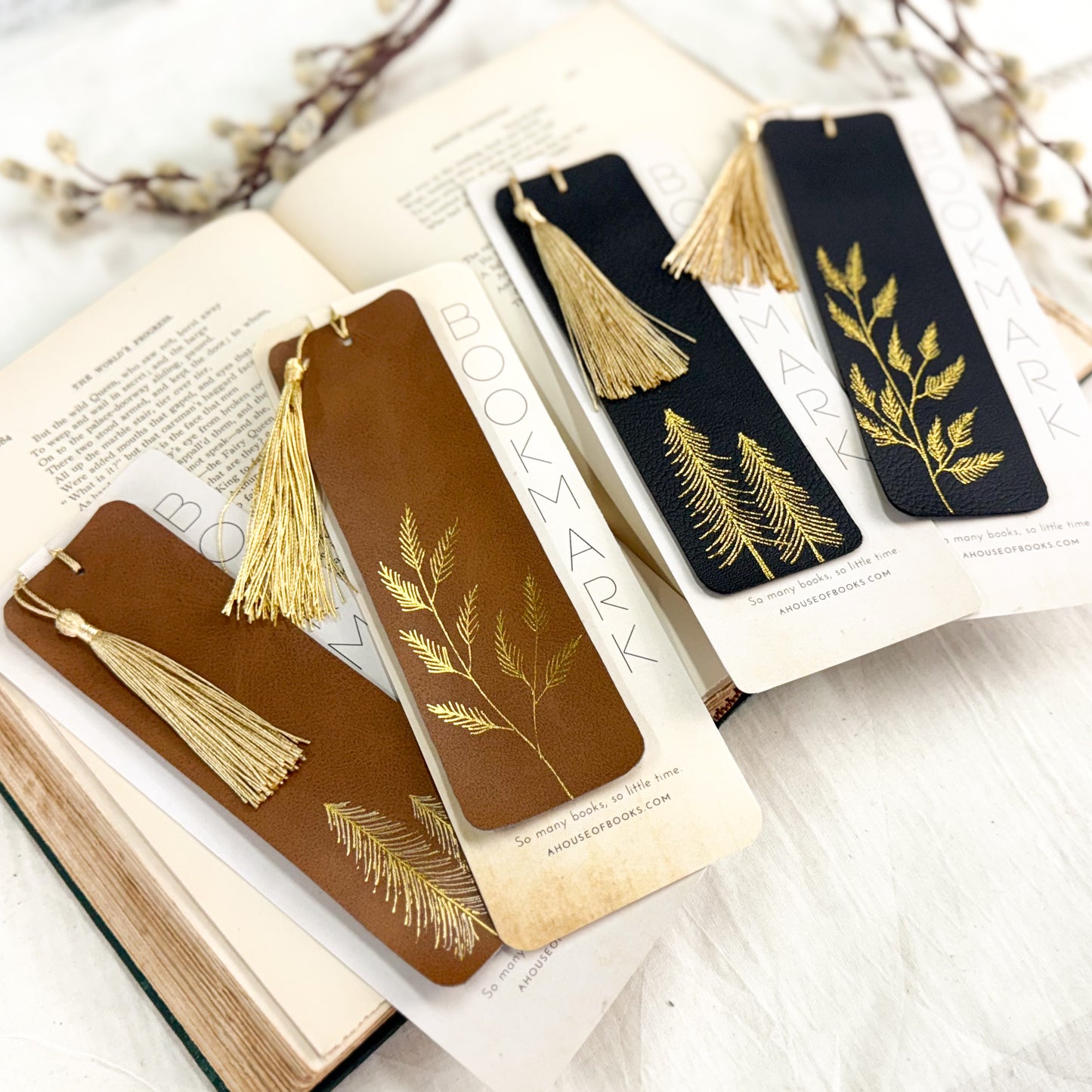 Leather Tassel Bookmarks- Trees