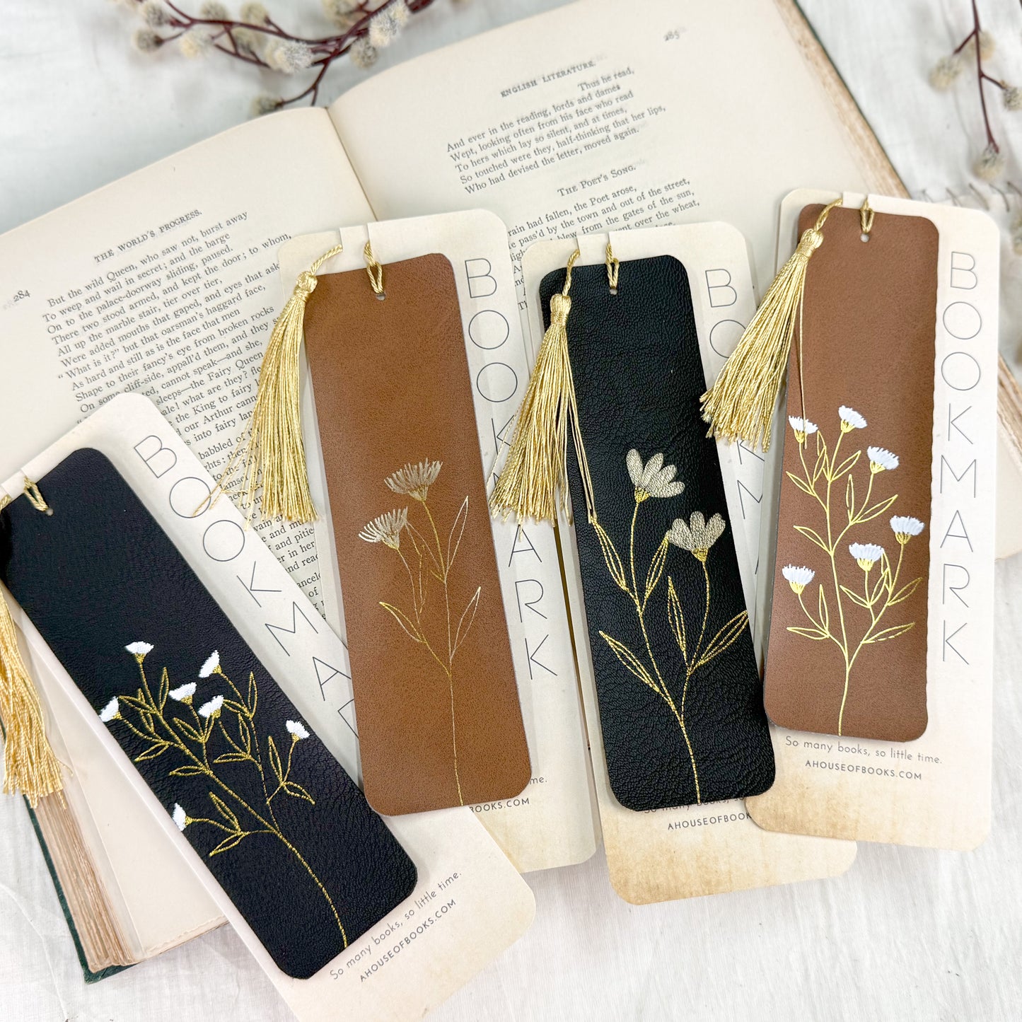 Leather Tassel Bookmarks-Floral