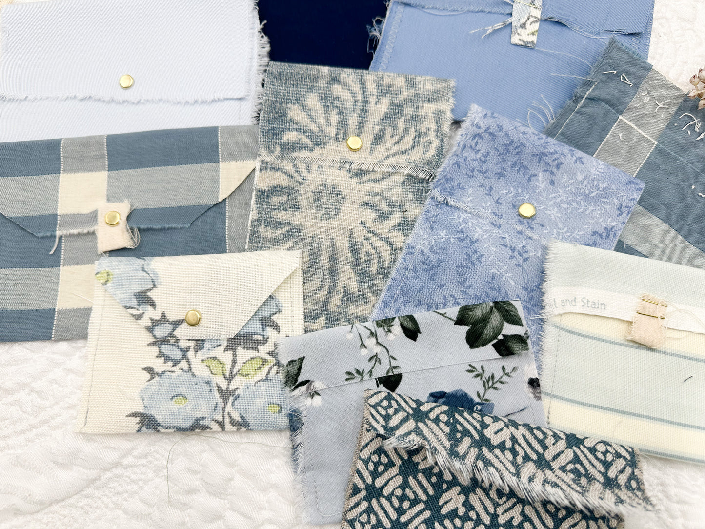 Rough Sewn Fabric Pockets and Pages in shades of Blue