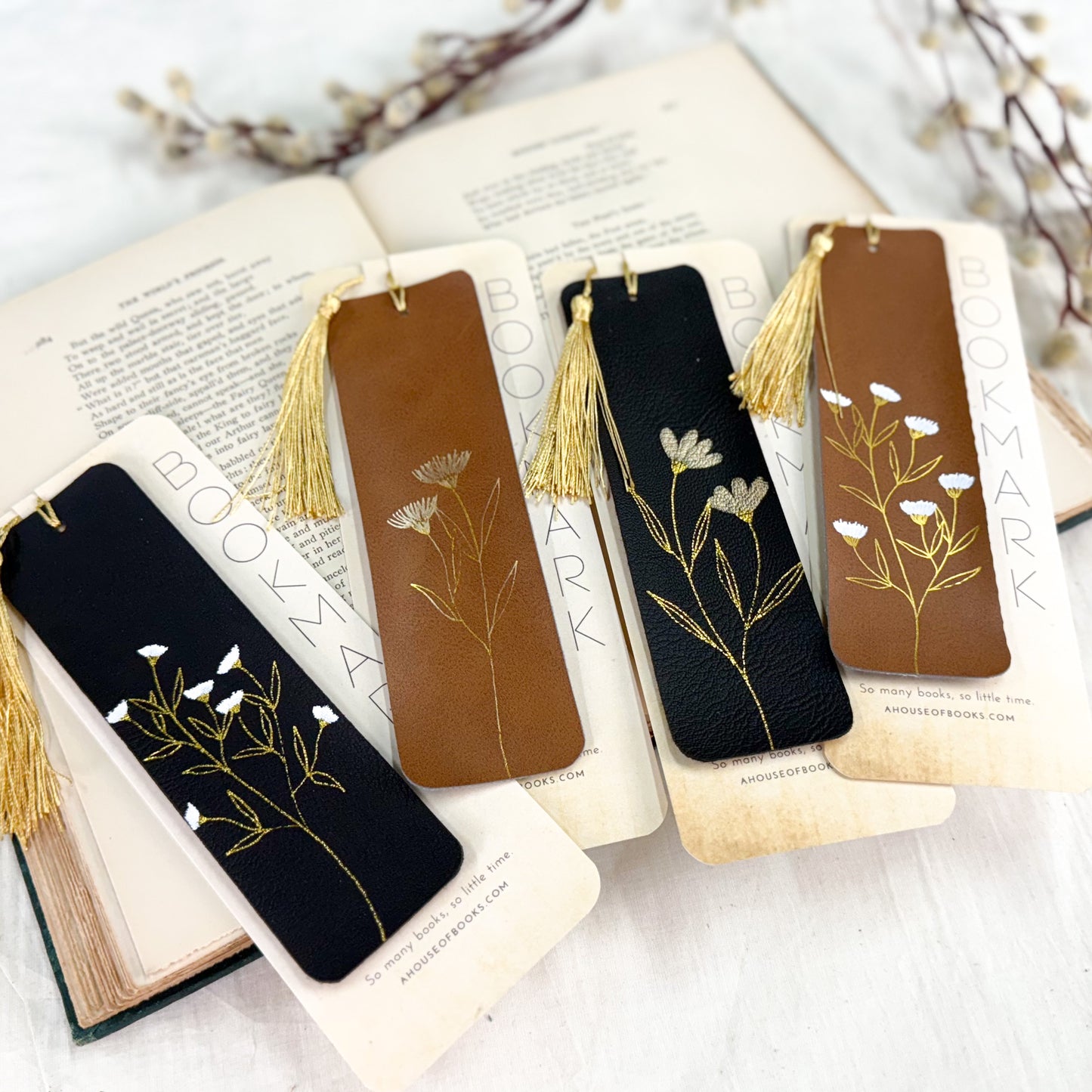 Leather Tassel Bookmarks-Floral