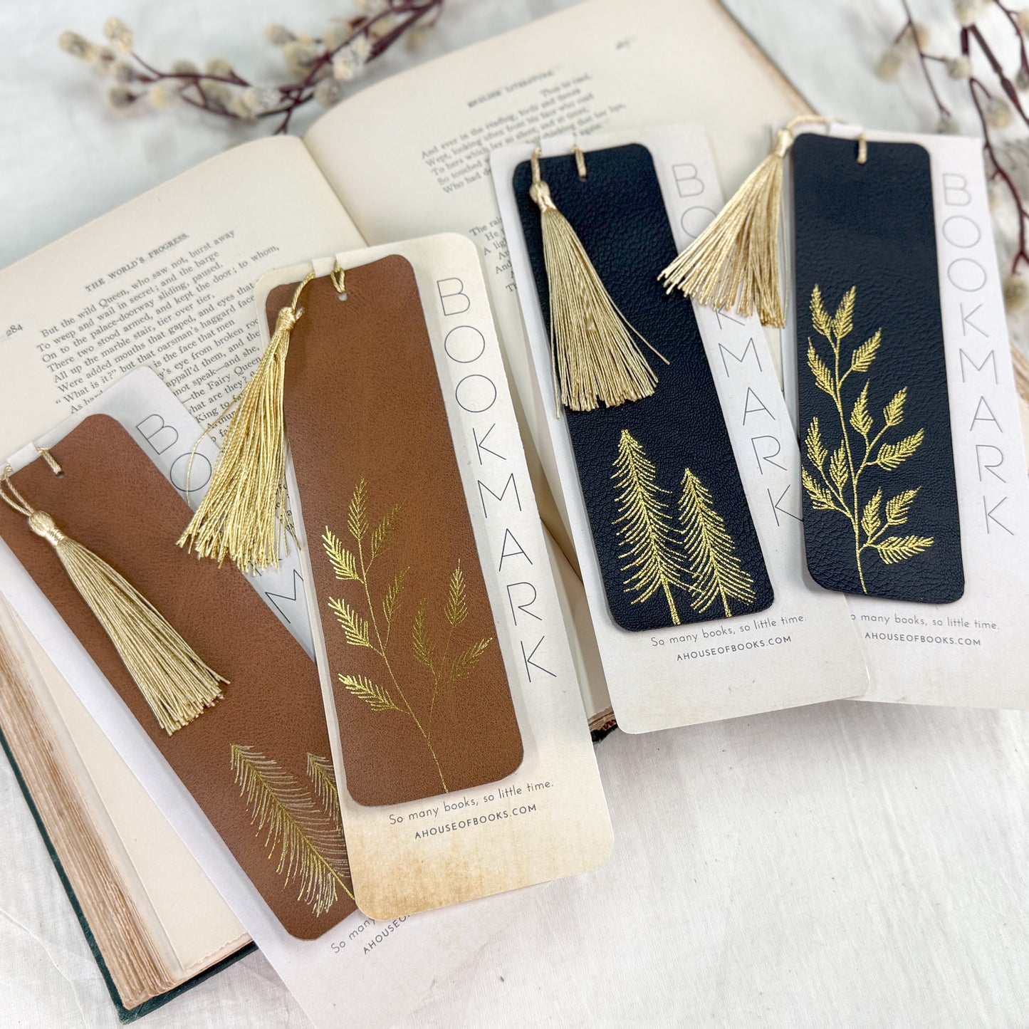 Leather Tassel Bookmarks- Trees