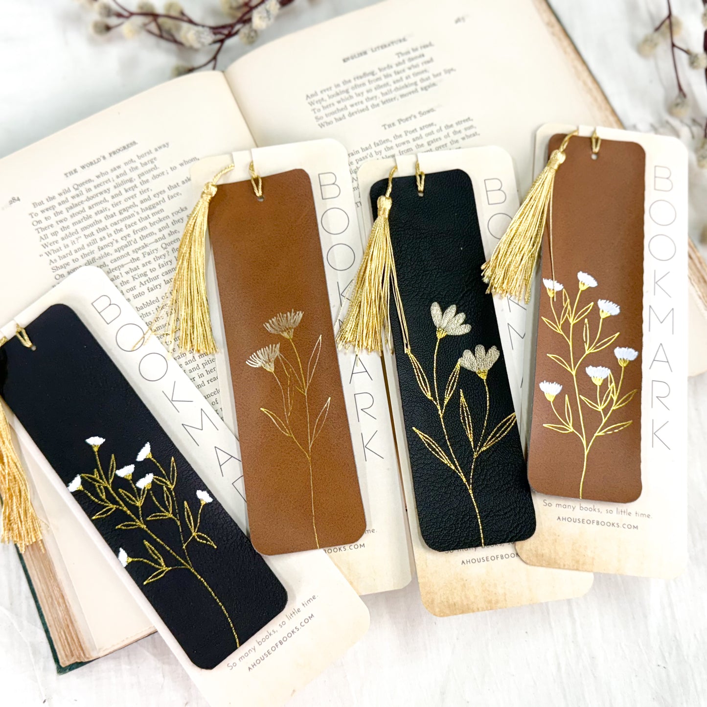 Leather Tassel Bookmarks-Floral