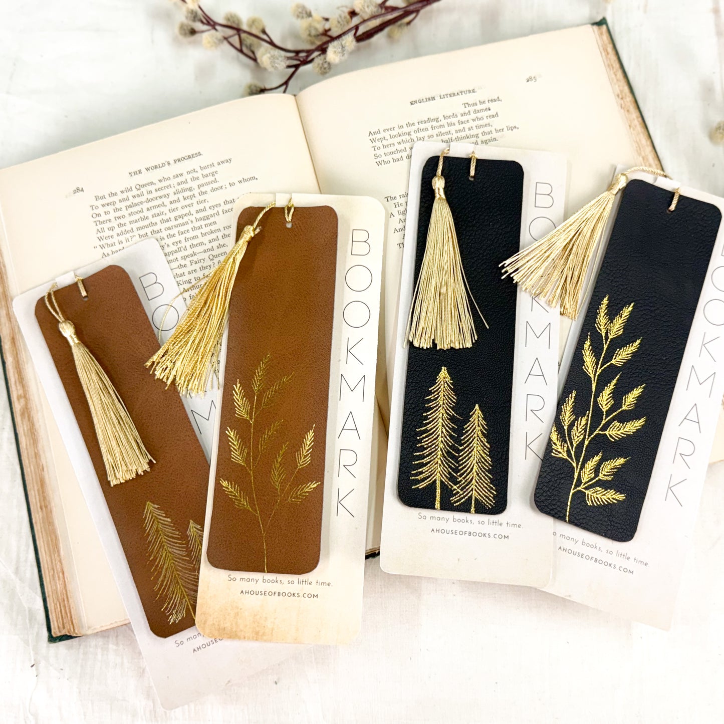 Leather Tassel Bookmarks- Trees